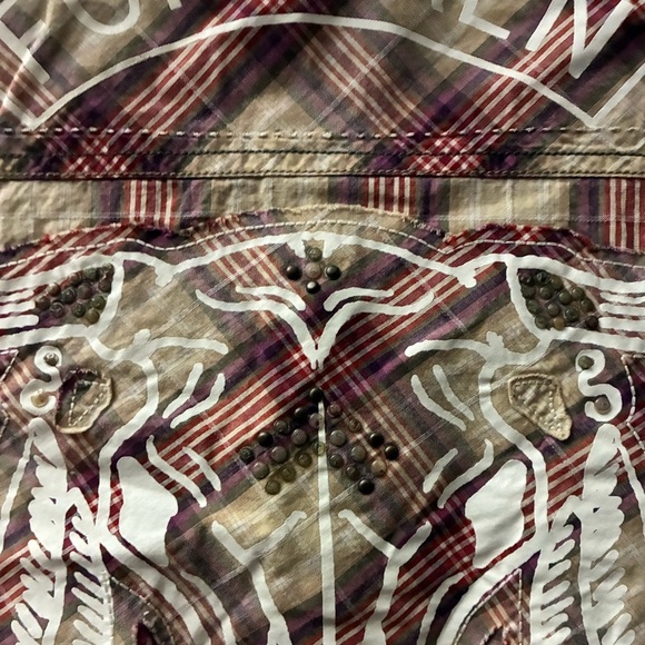 Indigo Star Vintage Button Down Shirt Short Sleeve Cotton Plaid BackRodeoPrint S - Picture 11 of 16
